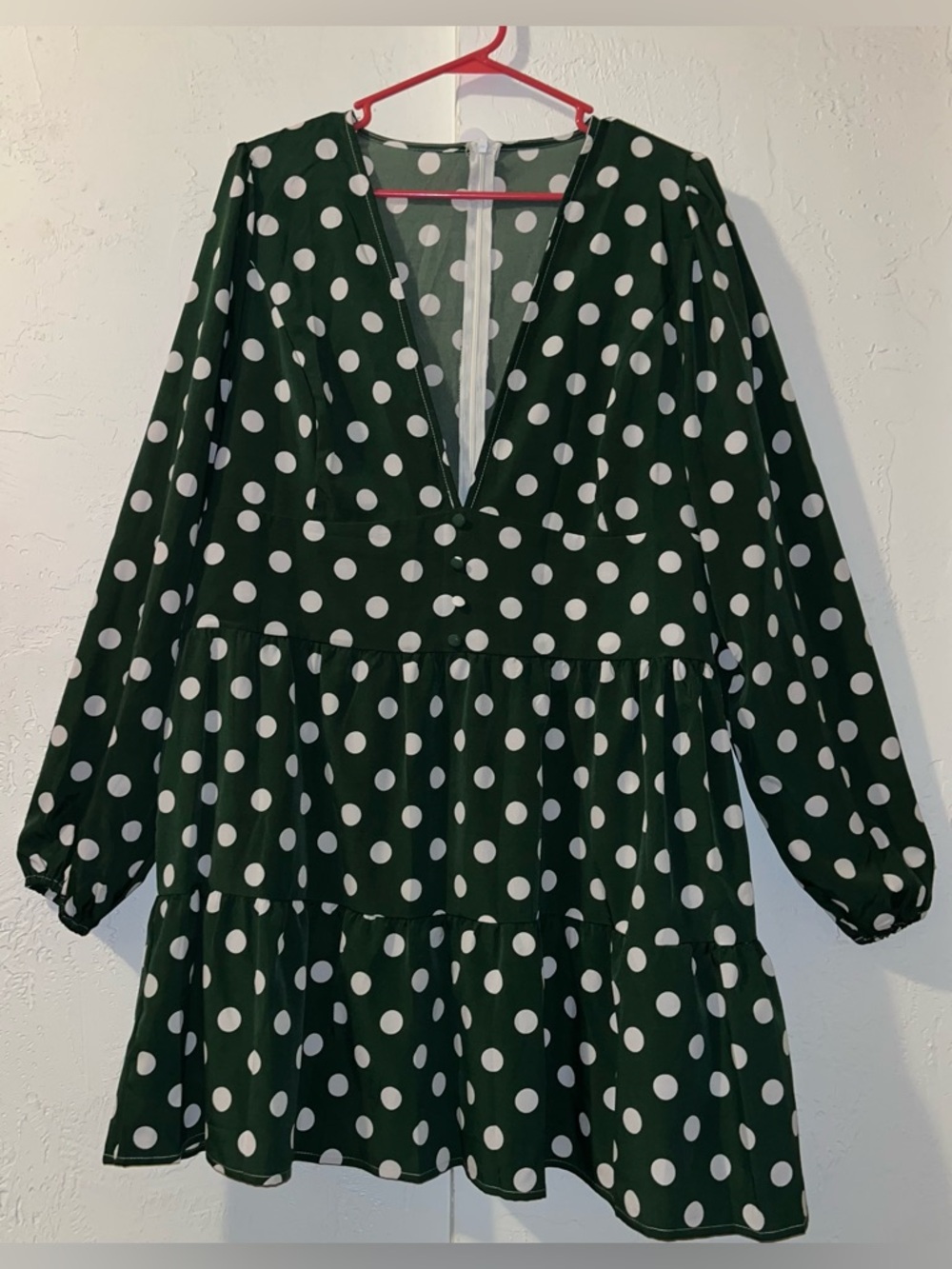 SHEIN Curve Green & White Polka Dot Babydoll Mini Dress.